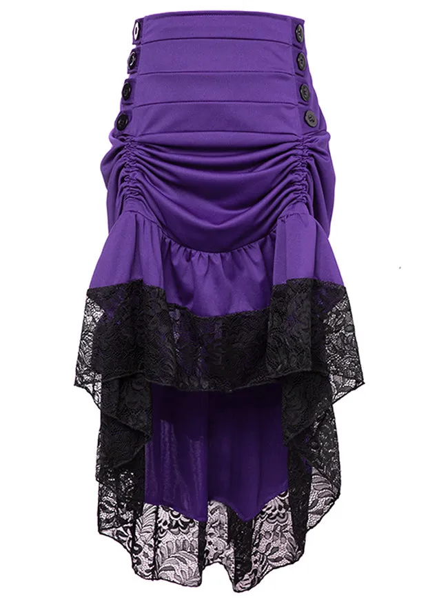 Steampunk Victorian Gothic Lace Trim Ruffled High Low Skirt