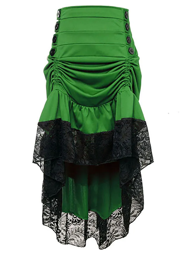 Steampunk Victorian Gothic Lace Trim Ruffled High Low Skirt