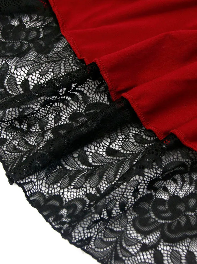Steampunk Victorian Gothic Lace Trim Ruffled High Low Skirt