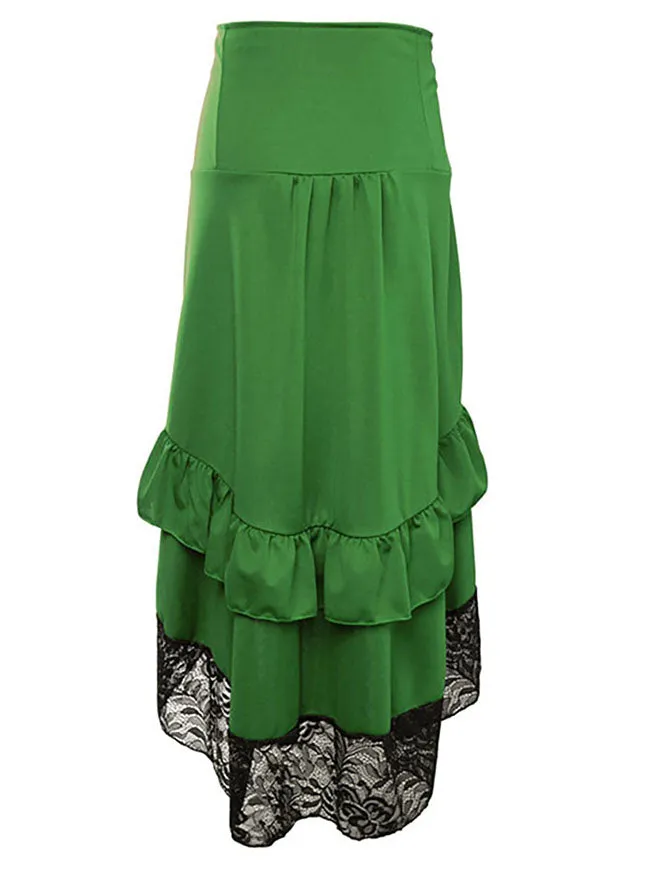 Steampunk Victorian Gothic Lace Trim Ruffled High Low Skirt