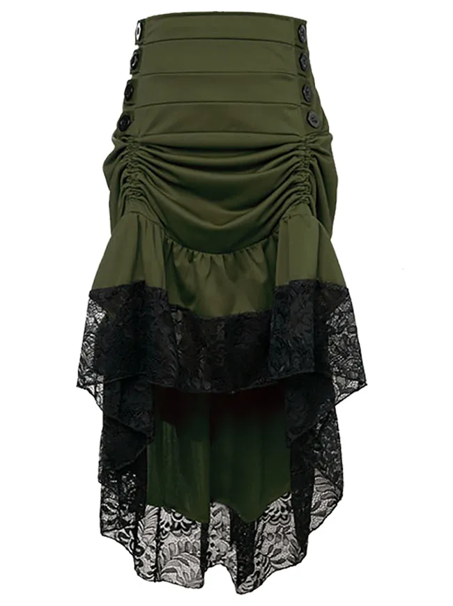 Steampunk Victorian Gothic Lace Trim Ruffled High Low Skirt