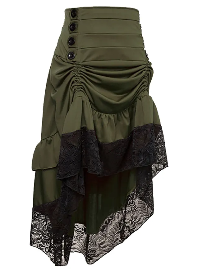 Steampunk Victorian Gothic Lace Trim Ruffled High Low Skirt
