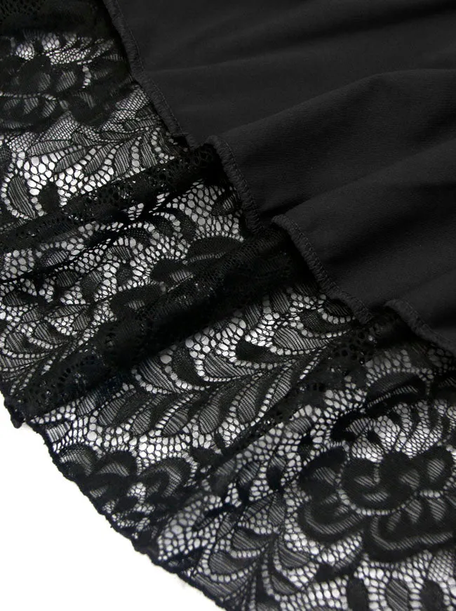 Steampunk Victorian Gothic Lace Trim Ruffled High Low Skirt