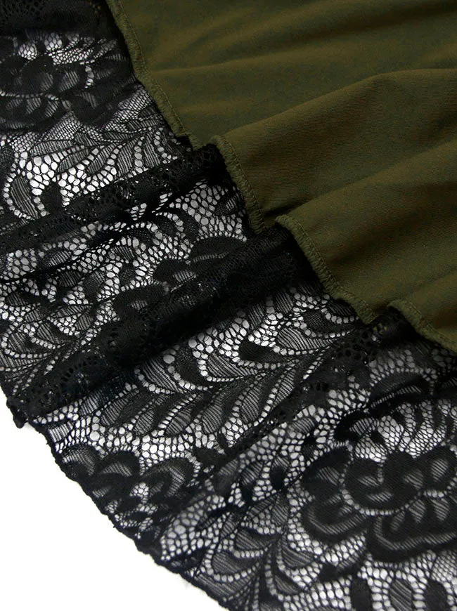 Steampunk Victorian Gothic Lace Trim Ruffled High Low Skirt