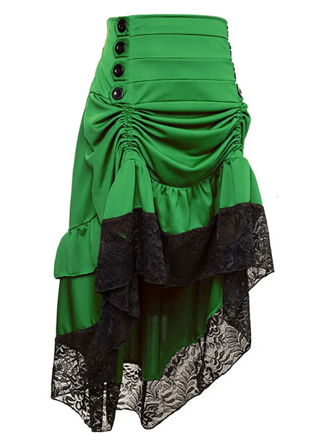 Steampunk Victorian Gothic Lace Trim Ruffled High Low Skirt