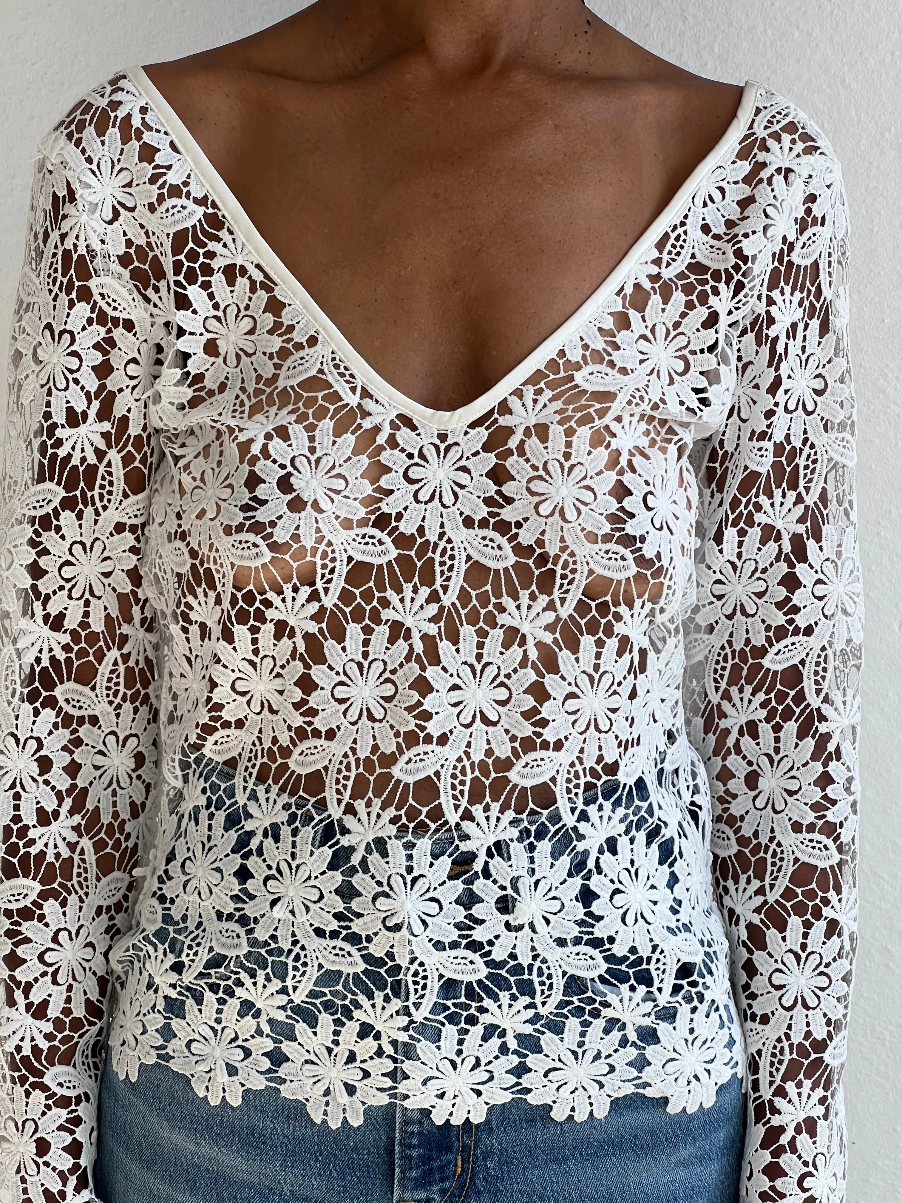 Storyteller V-Neck Lace Crochet Top-Pre-Order