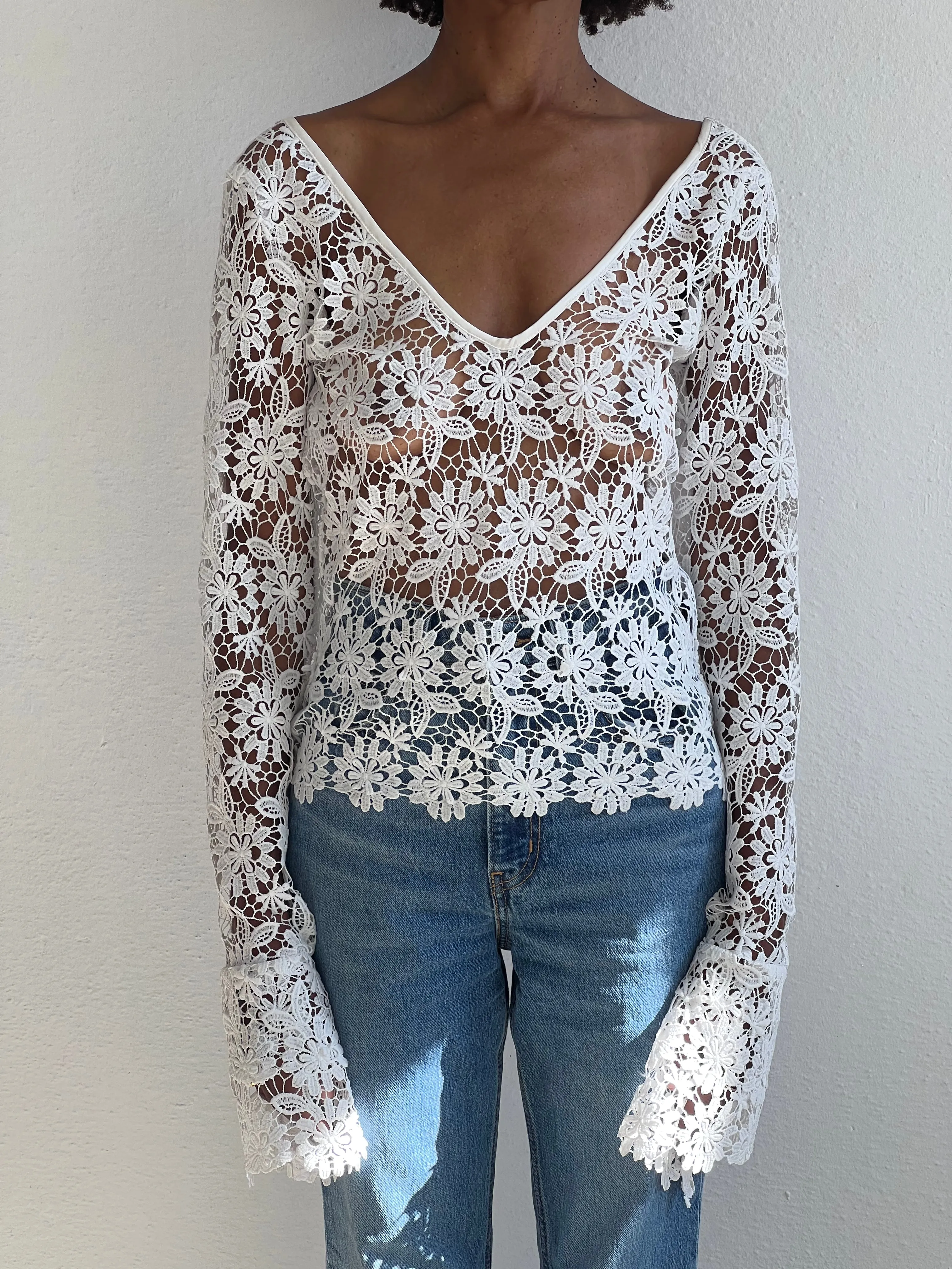 Storyteller V-Neck Lace Crochet Top-Pre-Order