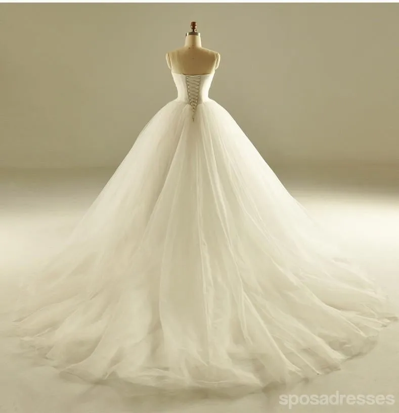 Strapless A line Tulle Wedding Dresses,  2017 Simple Long Custom Wedding Gowns, Affordable Bridal Dresses, 18001