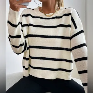 Striped Pattern Drop Shoulder Sweater