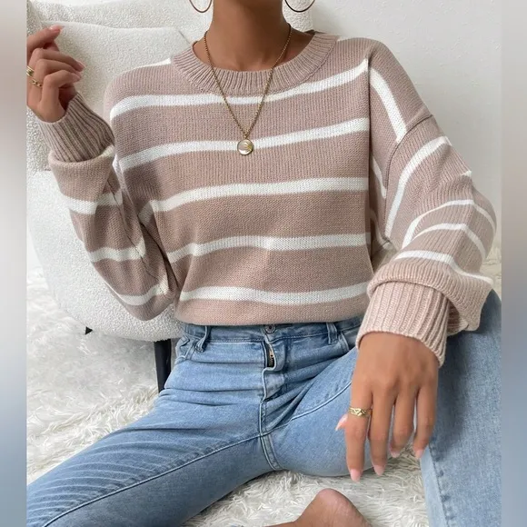 Striped Pattern Drop Shoulder Sweater
