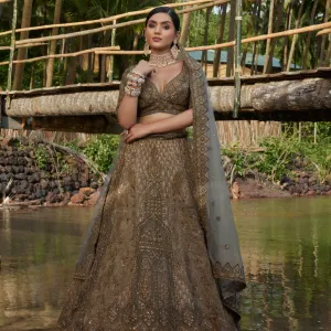 Stunning Mehendi Bridal Lehenga With Lovely Paisley Sequin Work