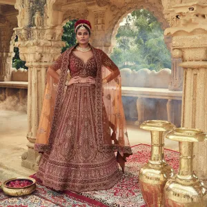 Stunning Rust Hue Sequin and Thread Work Lehenga