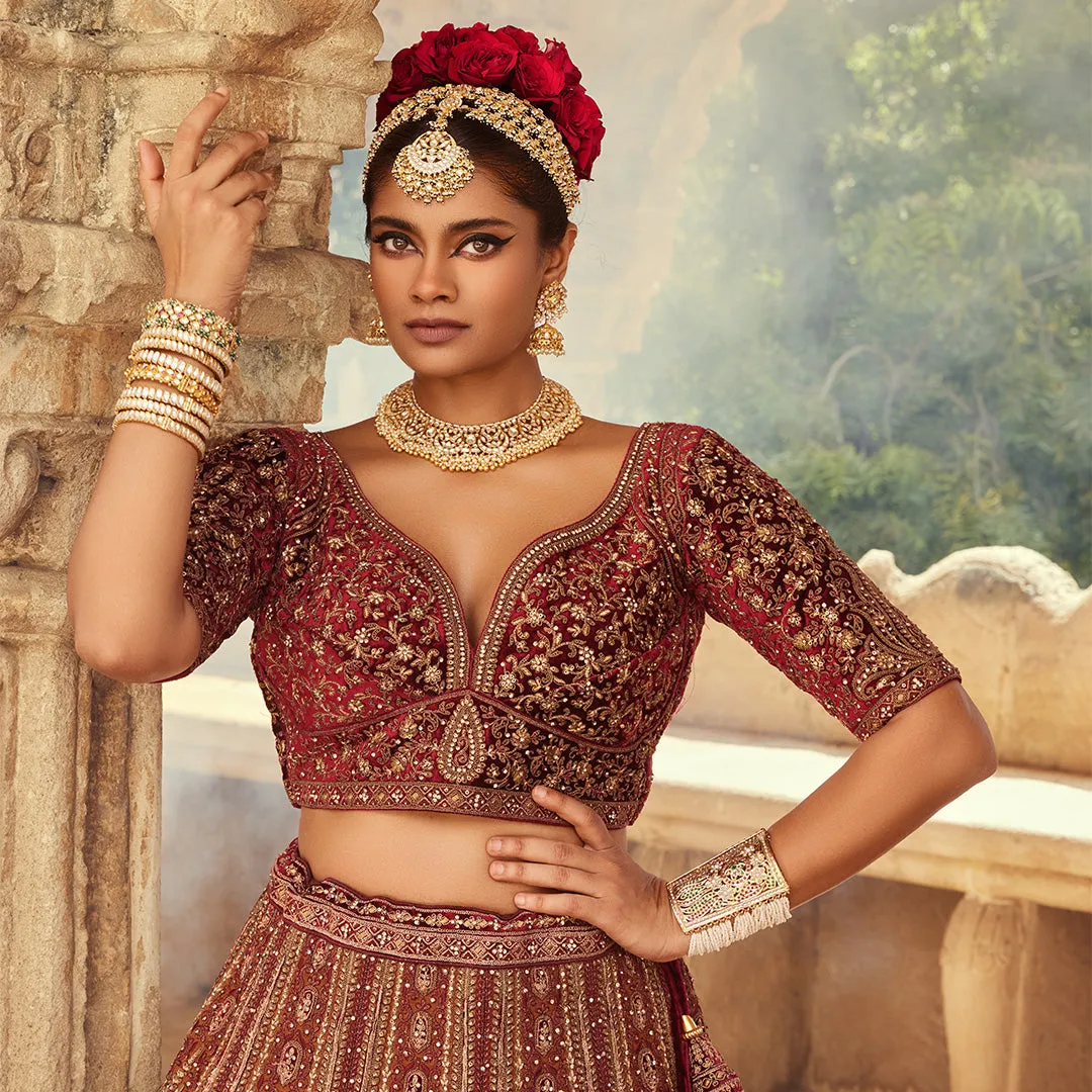 Stunning Rust Hue Sequin and Thread Work Lehenga