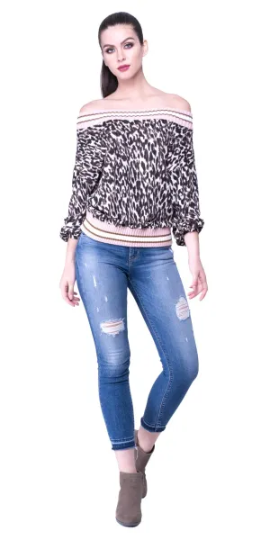 Sweater Trim Leopard Top