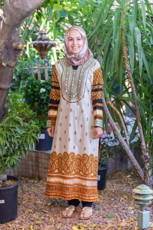 Tan and Yellow Cotton Long Shirt - Kurti by Lakhani