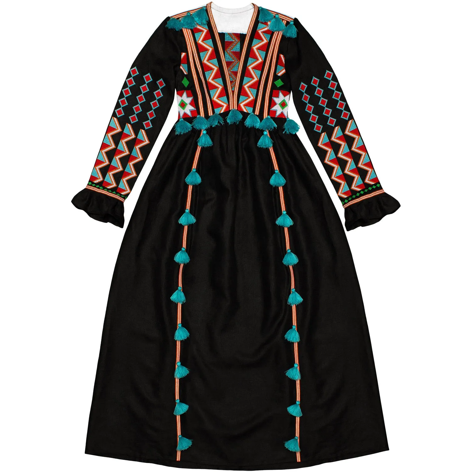 Tasseled Boho style Kaftan with embroidery