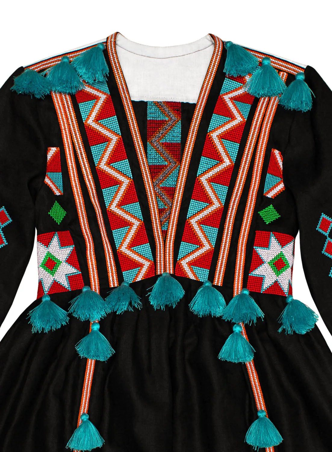 Tasseled Boho style Kaftan with embroidery