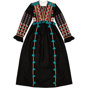 Tasseled Boho style Kaftan with embroidery