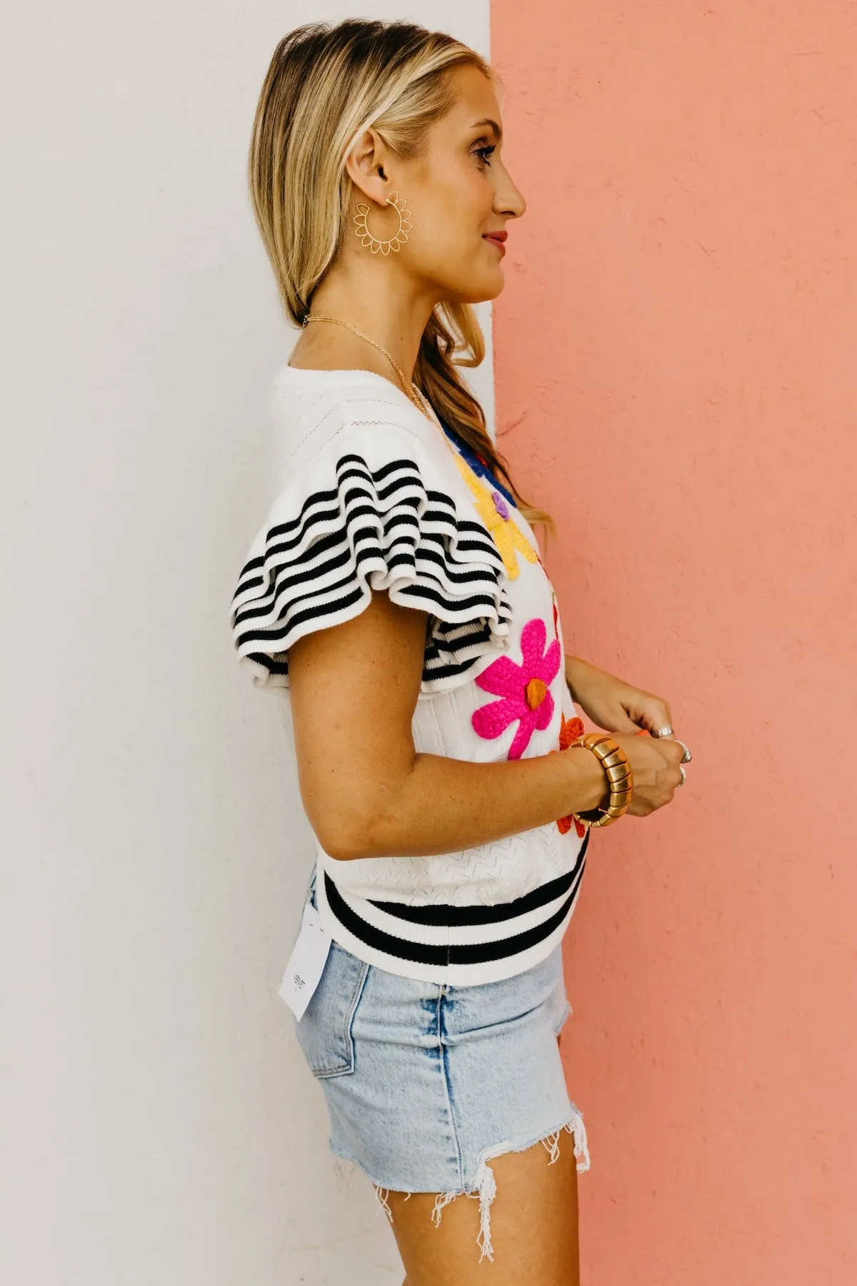 The Colten Ruffle Sleeve Floral Knit Top