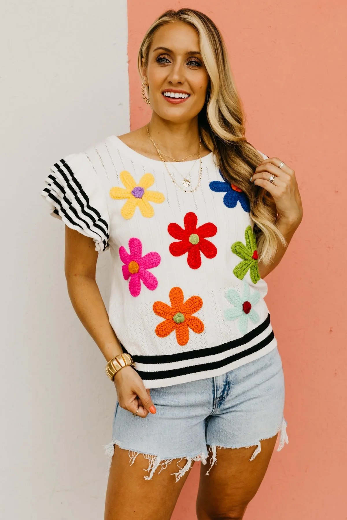 The Colten Ruffle Sleeve Floral Knit Top