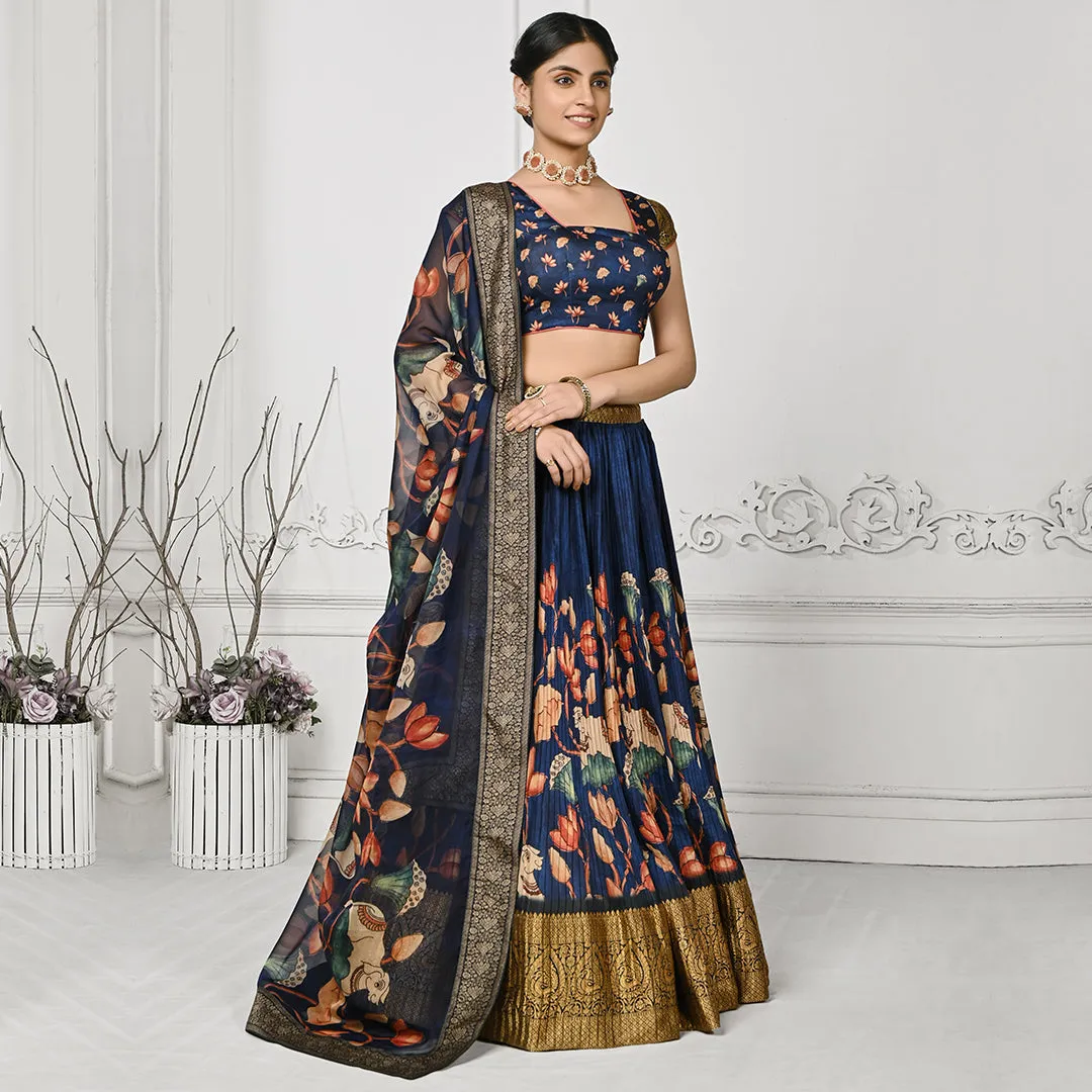 The Navy Blue Floral Fix Pleated Lehenga Set