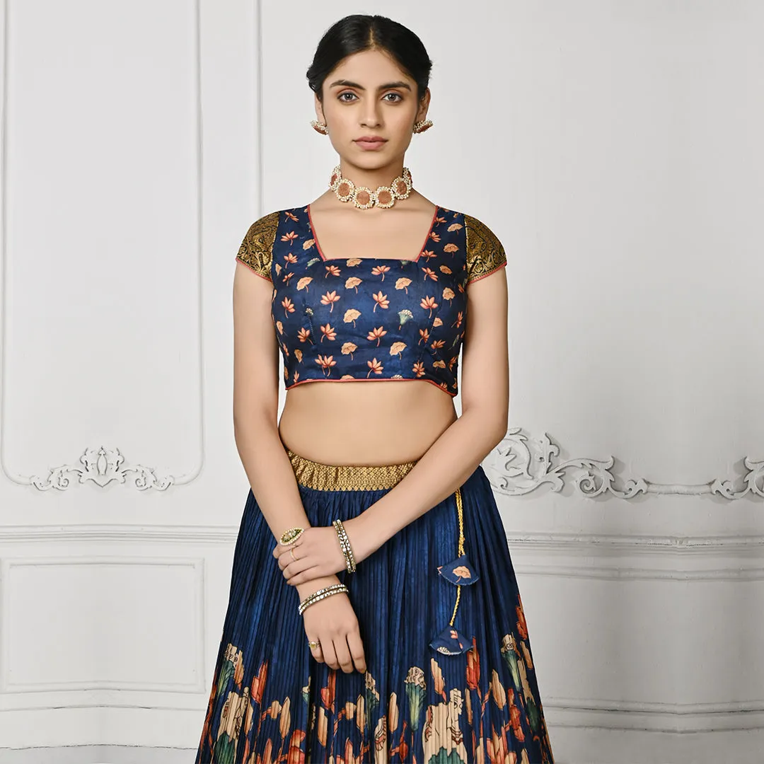 The Navy Blue Floral Fix Pleated Lehenga Set