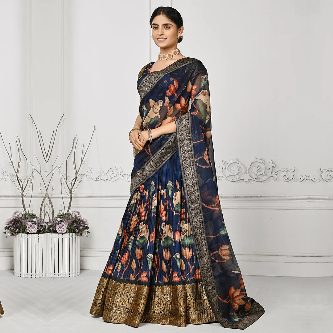 The Navy Blue Floral Fix Pleated Lehenga Set