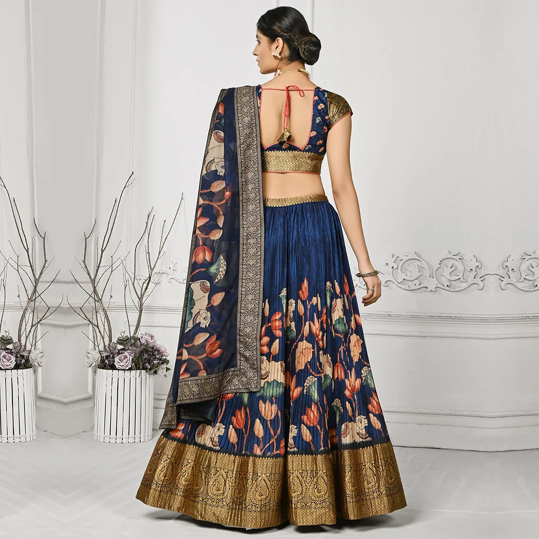 The Navy Blue Floral Fix Pleated Lehenga Set