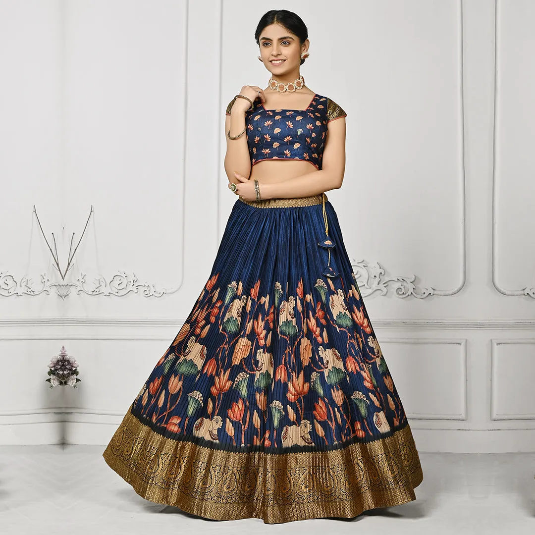 The Navy Blue Floral Fix Pleated Lehenga Set