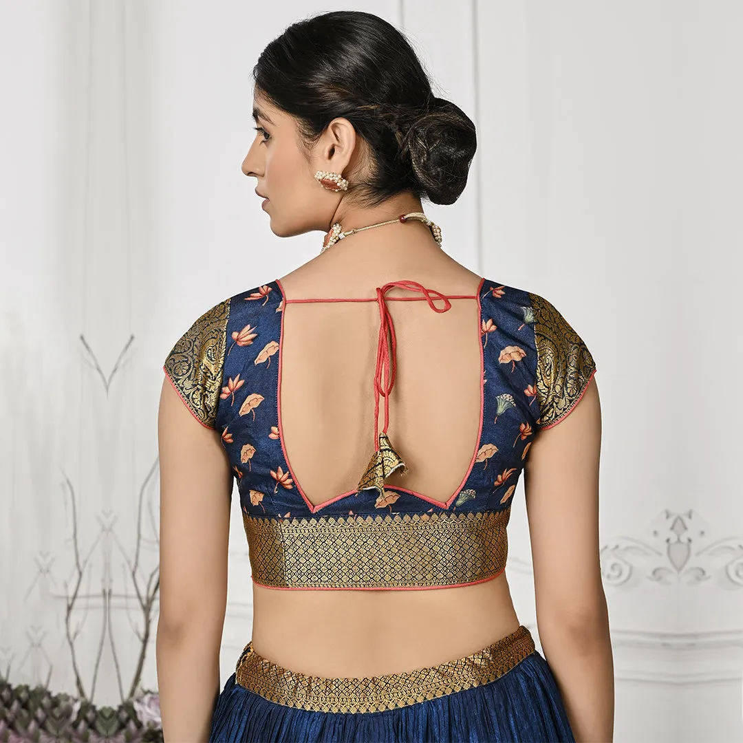 The Navy Blue Floral Fix Pleated Lehenga Set