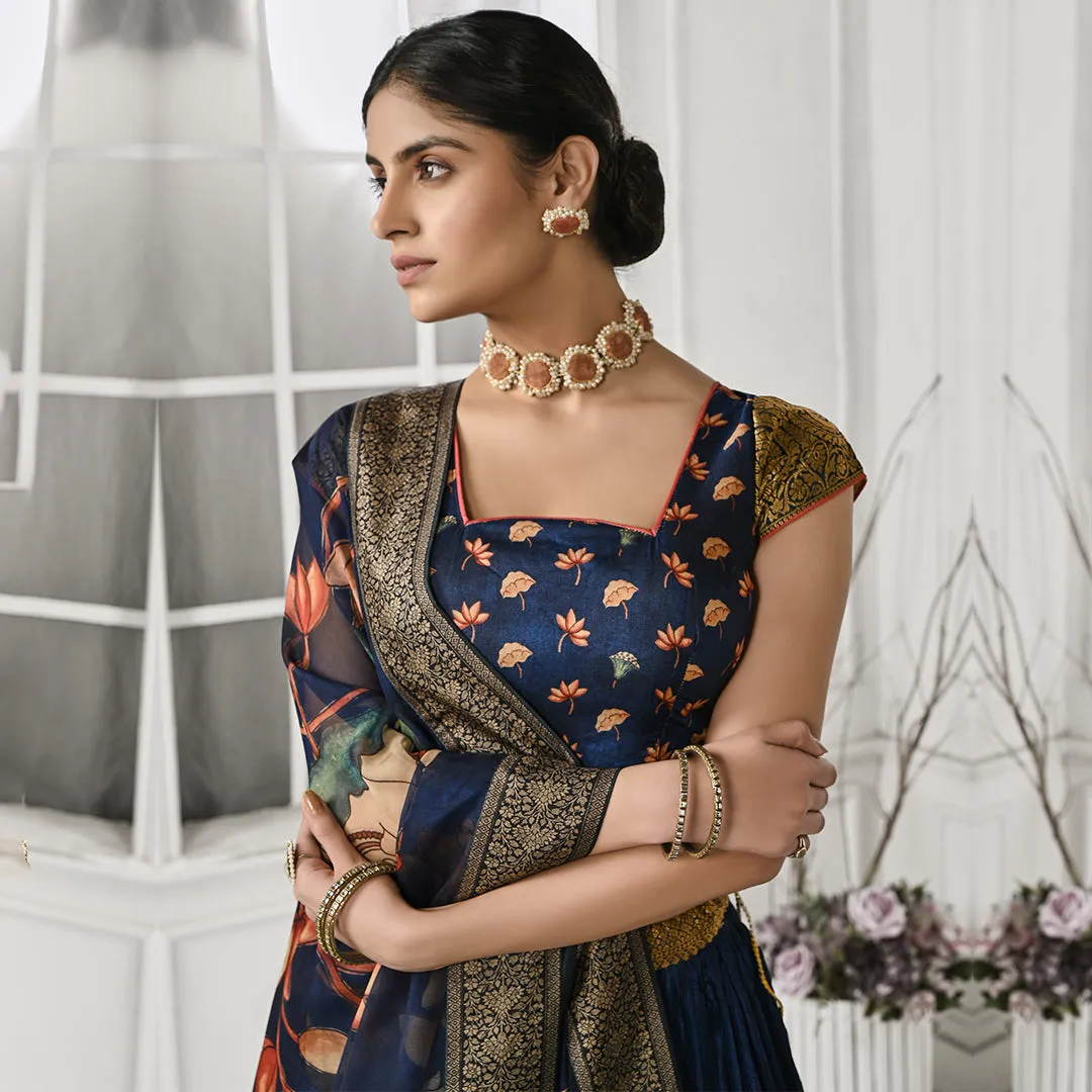 The Navy Blue Floral Fix Pleated Lehenga Set