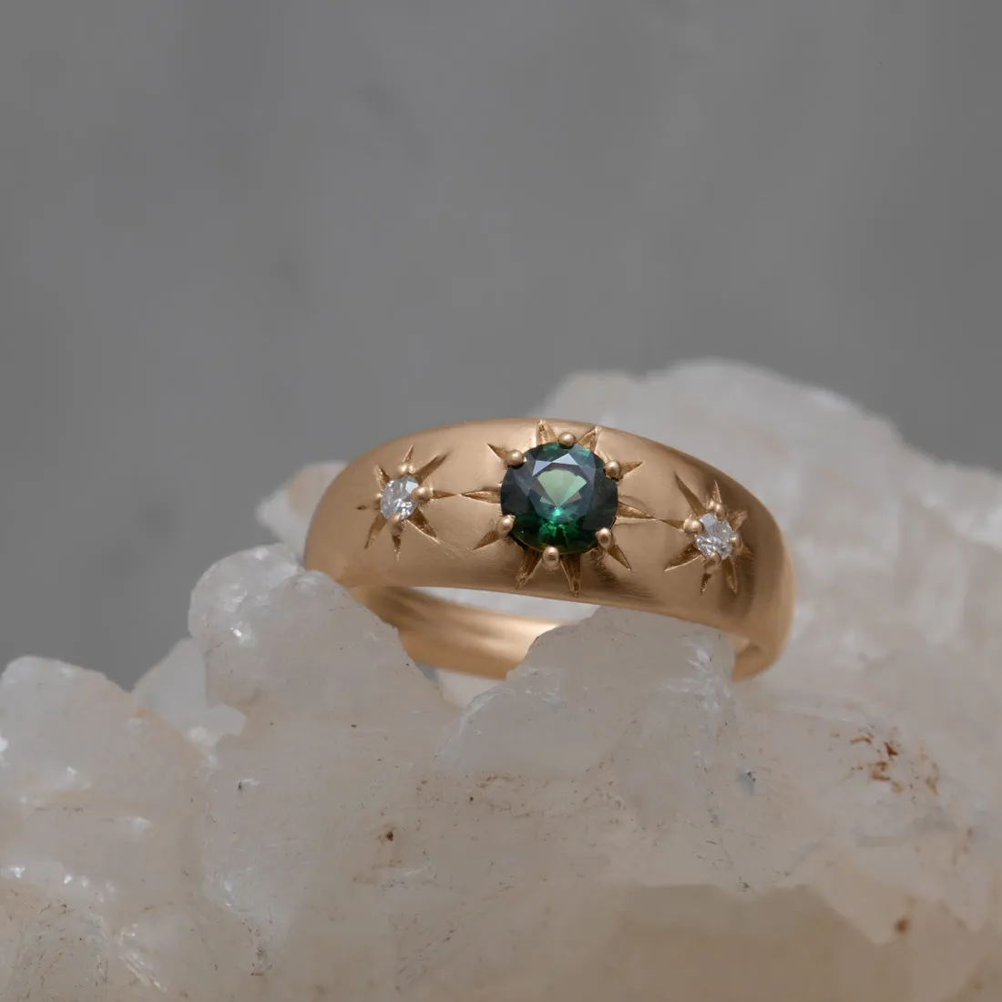 Three Sisters Ring, Green Sapphire