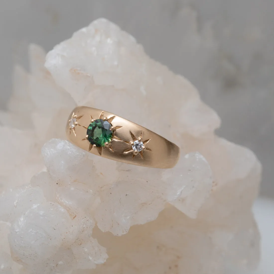 Three Sisters Ring, Green Sapphire