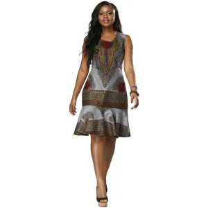 Traditional African Kitenge Dashiki Print Design Batik Above Knee Sleeveless Dress