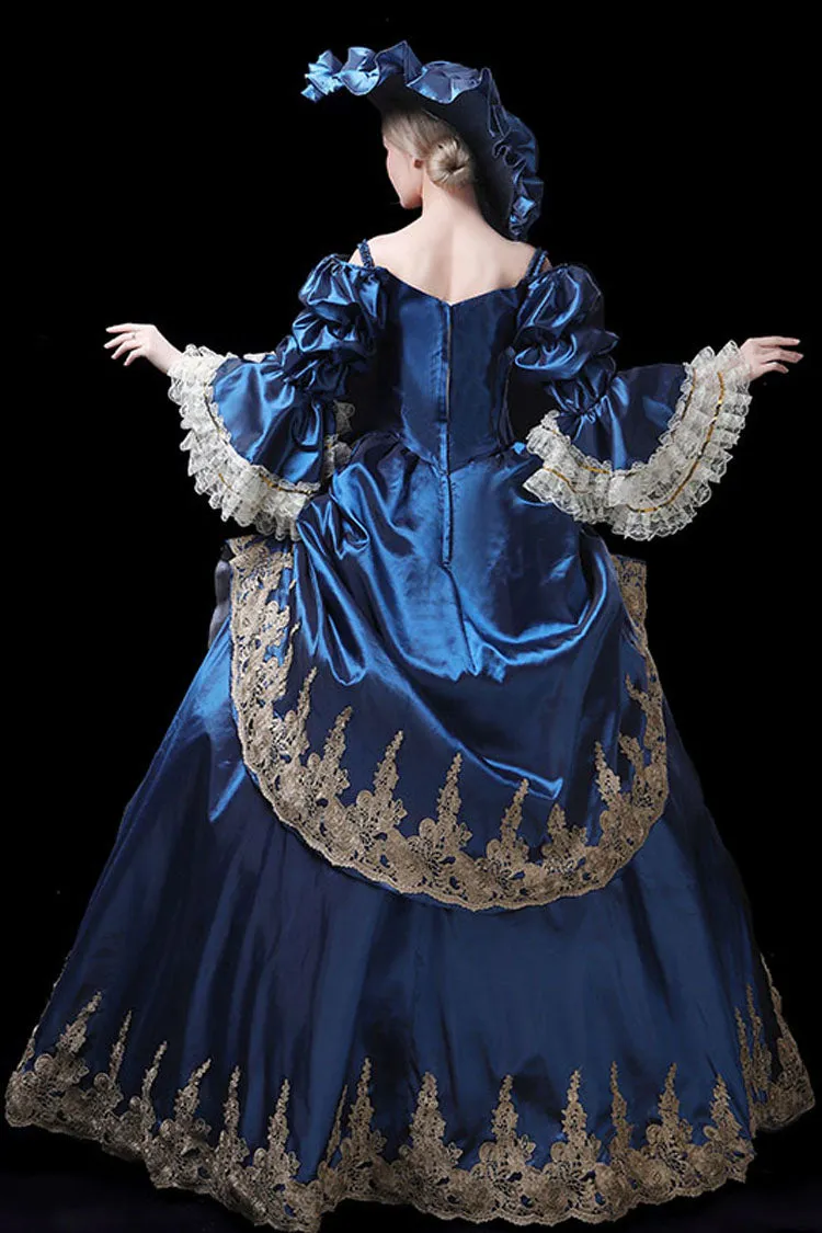 Trumpet Sleeves High Waisted Three Dimensional Flower Embroidery Print Victorian Lolita Prom Dress