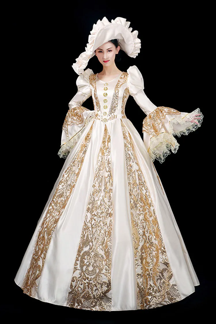 Trumpet Sleeves Long Sleeves Golden Floral Hollow Print Victorian Lolita Prom Dress