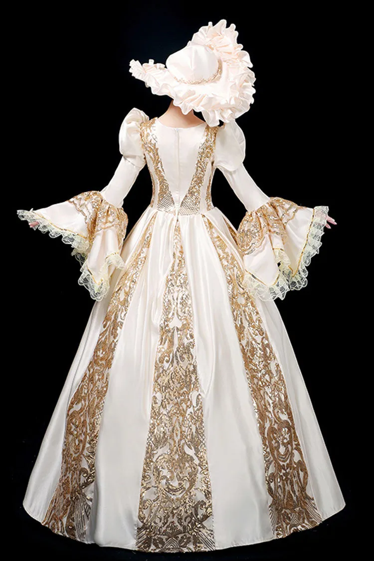 Trumpet Sleeves Long Sleeves Golden Floral Hollow Print Victorian Lolita Prom Dress