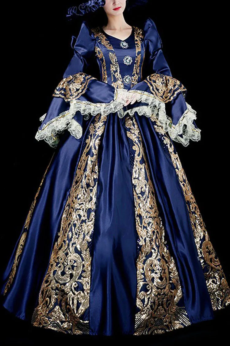 Trumpet Sleeves Long Sleeves Golden Floral Hollow Print Victorian Lolita Prom Dress