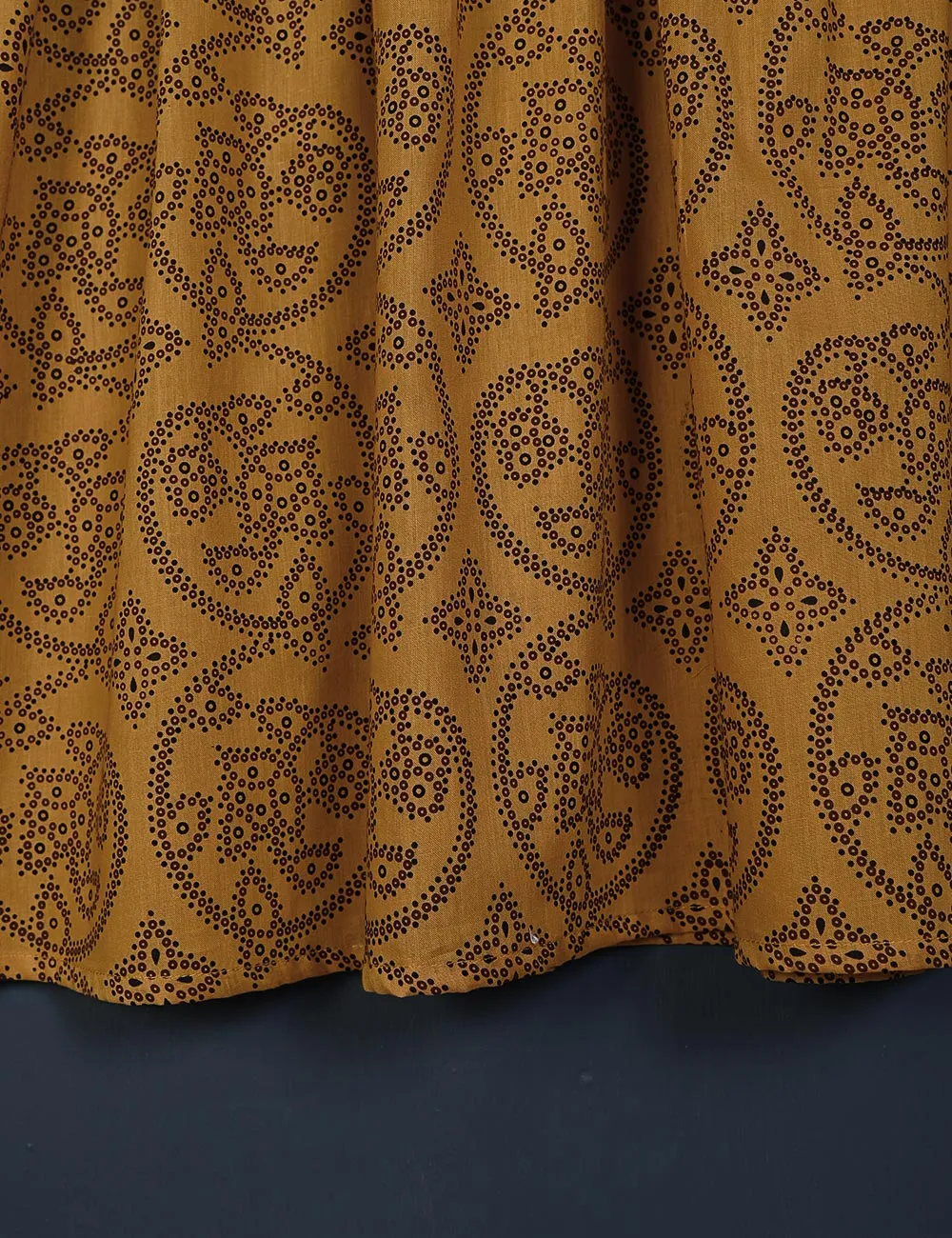 TS-150-Mustard - Tangerine - Cotton Printed Frock