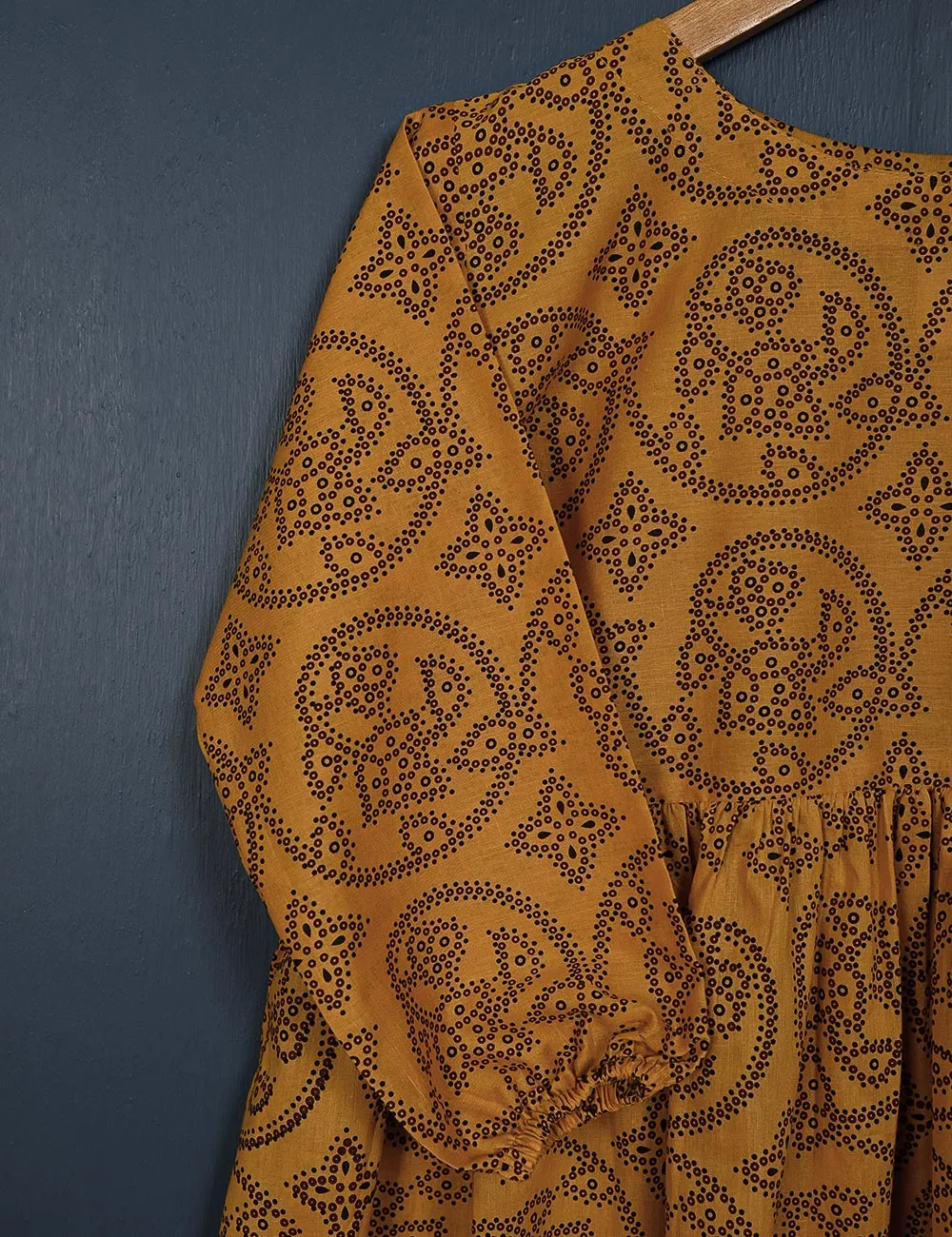 TS-150-Mustard - Tangerine - Cotton Printed Frock