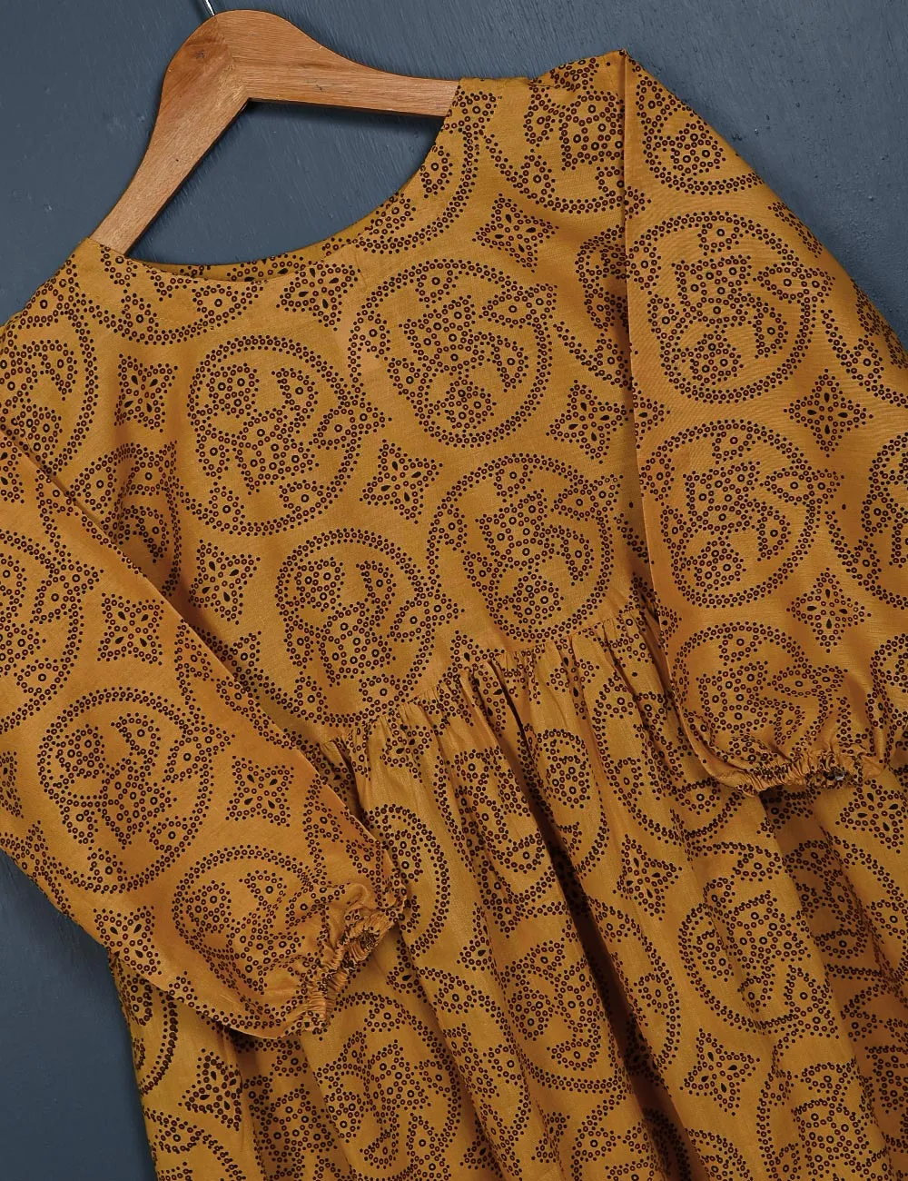 TS-150-Mustard - Tangerine - Cotton Printed Frock