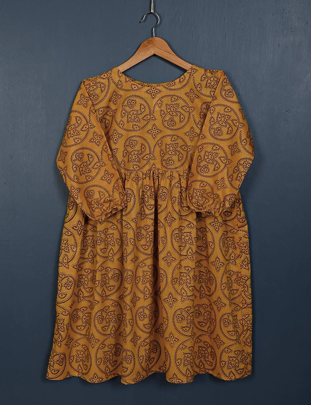 TS-150-Mustard - Tangerine - Cotton Printed Frock