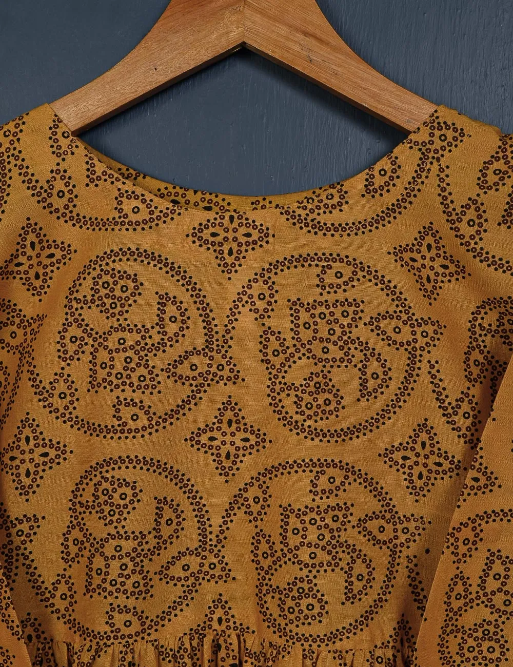 TS-150-Mustard - Tangerine - Cotton Printed Frock