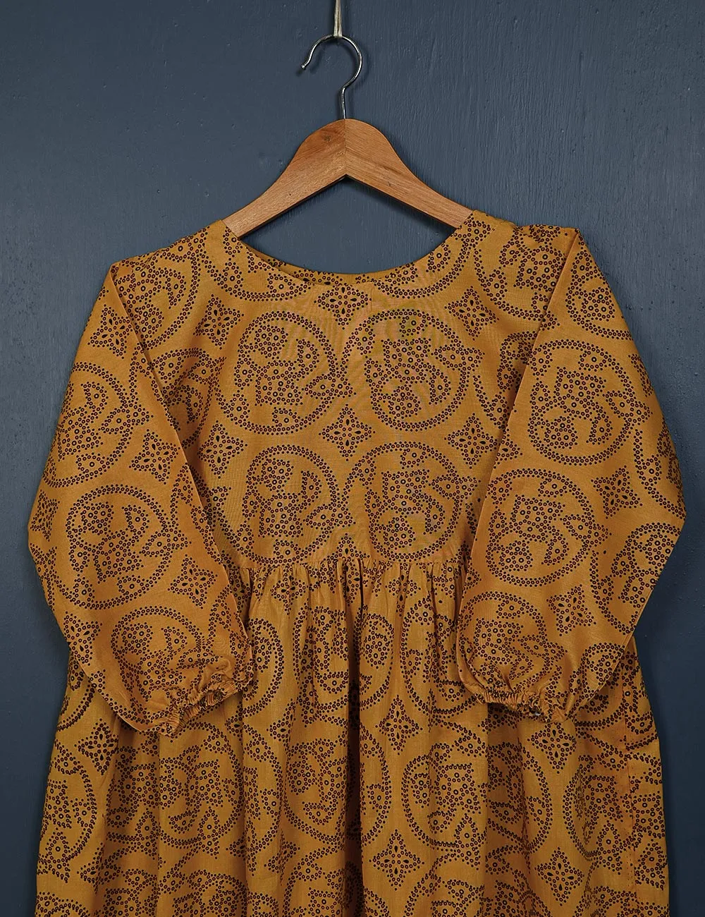 TS-150-Mustard - Tangerine - Cotton Printed Frock