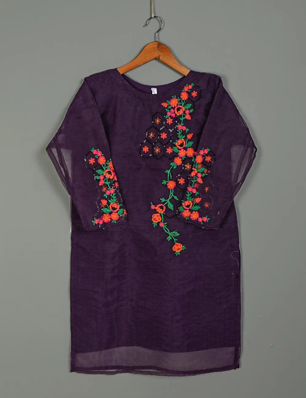 TS-175-Purple - Organza Embroidered Kurti