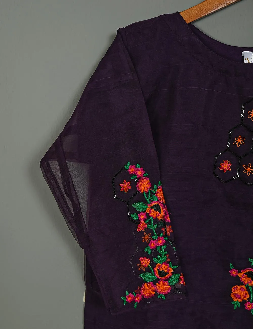 TS-175-Purple - Organza Embroidered Kurti
