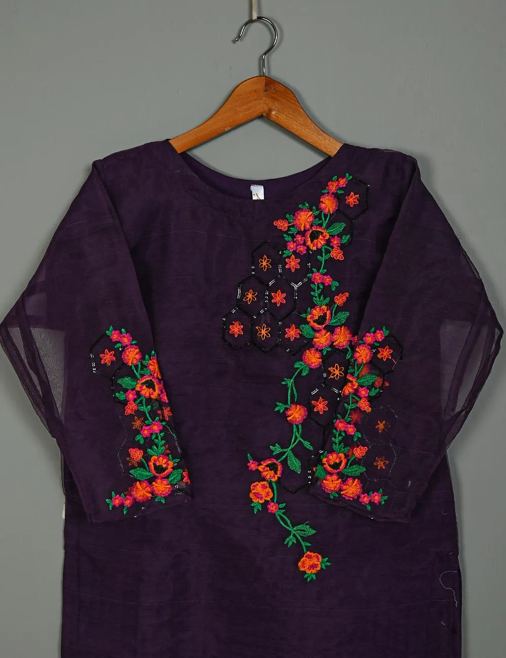 TS-175-Purple - Organza Embroidered Kurti