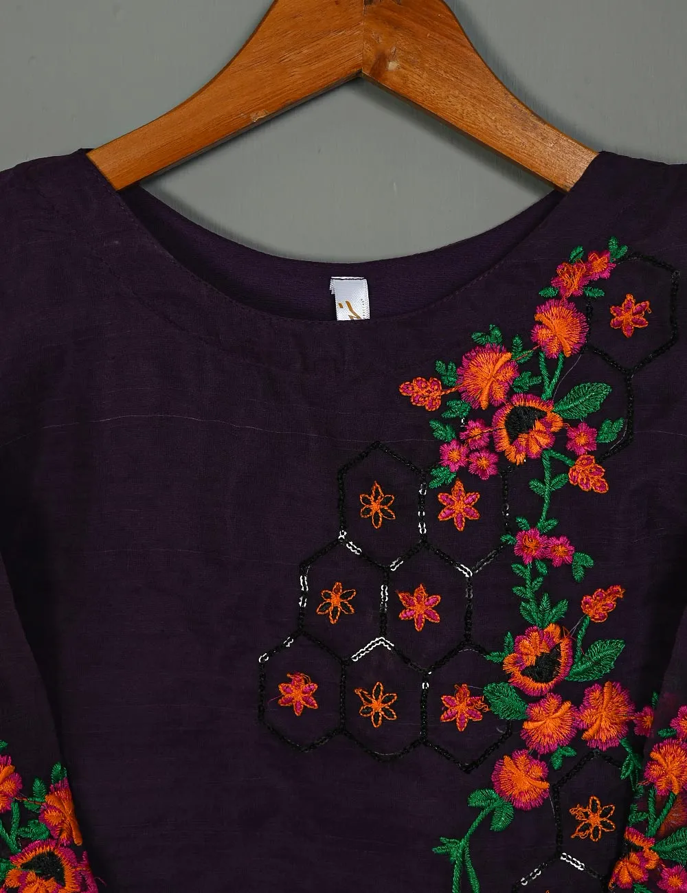 TS-175-Purple - Organza Embroidered Kurti