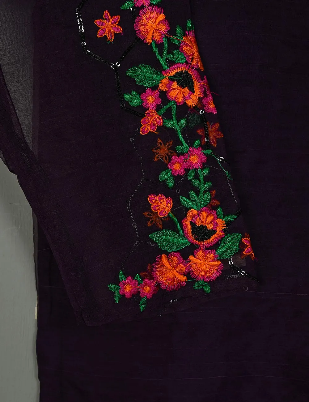 TS-175-Purple - Organza Embroidered Kurti