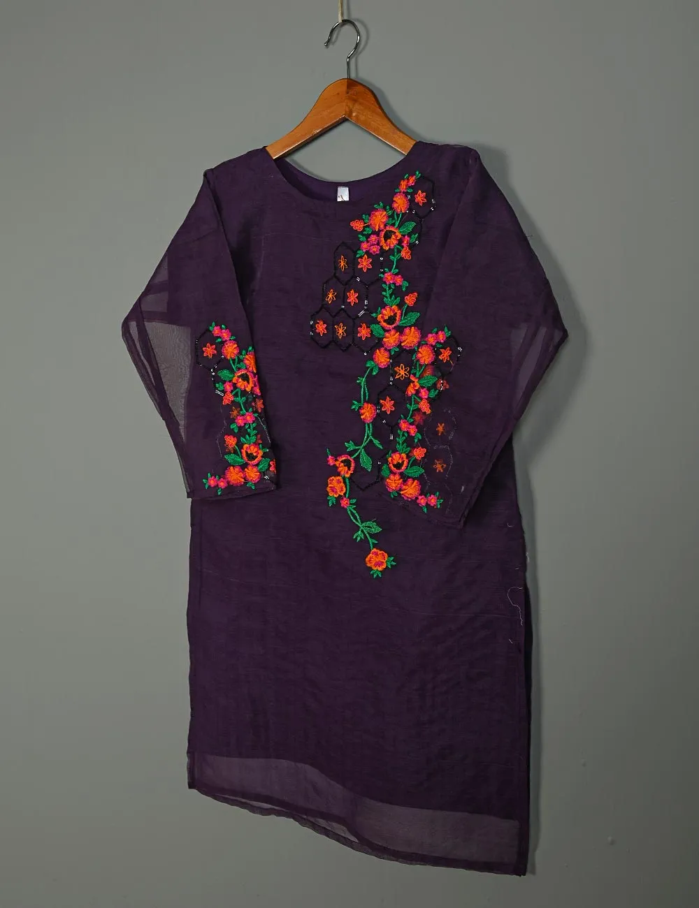 TS-175-Purple - Organza Embroidered Kurti